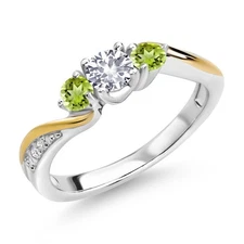 925 Silver and 10K Yellow Gold White Created Sapphire Peridot and White Lab