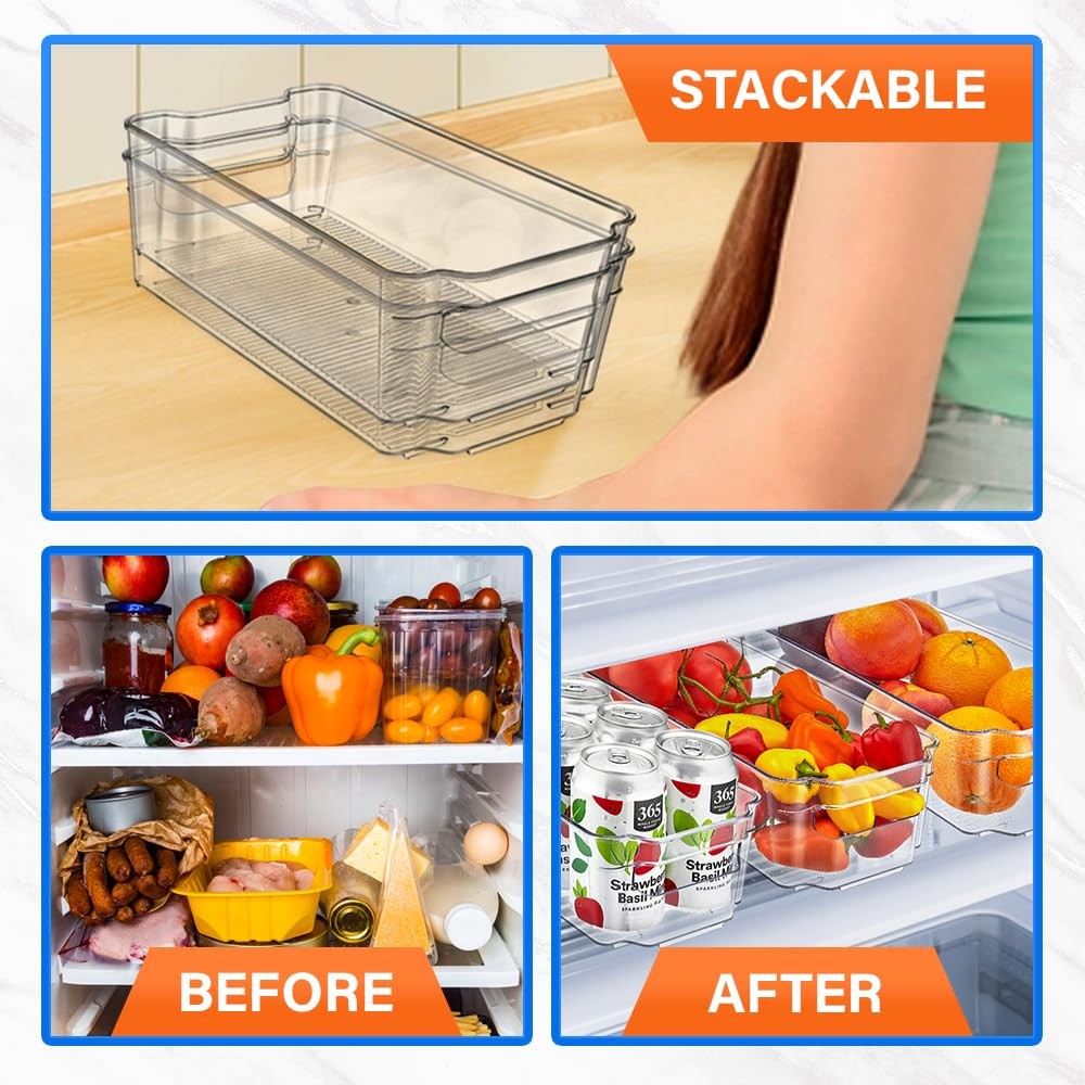 Multi-Purpose Refrigerator Bins - 4 Pieces Usable And Stackable Design Fridge...