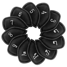 Golf 10pcs/12pcs Thick Synthetic Leather Golf Iron Head Covers Set Black Letter