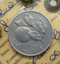 RARA 1 lira Arancia 1947 PERIZIATA BB  Repubblica Italiana