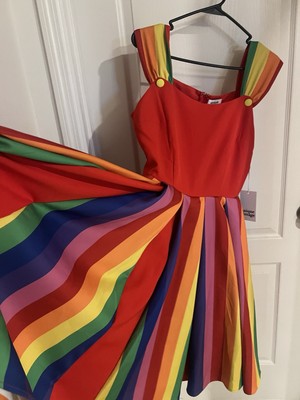 Unique Vintage Red Top Rainbow Dress NWT Large