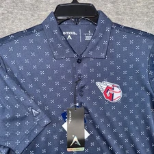Cleveland Guardians Antigua MLB Spark Polo Shirt Mens Small Navy Geometric NEW