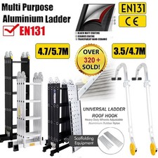 Folding Ladder Aluminium 4.7M/5.7M Ladder Multi-Purpose Extendable w/Platform UK