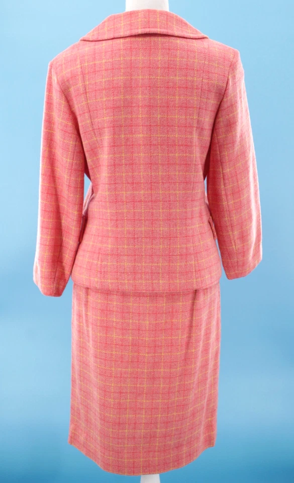 VTG Women's 60s 2 Pc Salmon Pink Plaid Wool Dress Suit XS/S 1960s Jacket & Skirt - Image 4 of 4