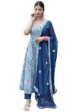 Women's Cotton Blend Anarkali Printed Kurta with Pant  Dupatta
