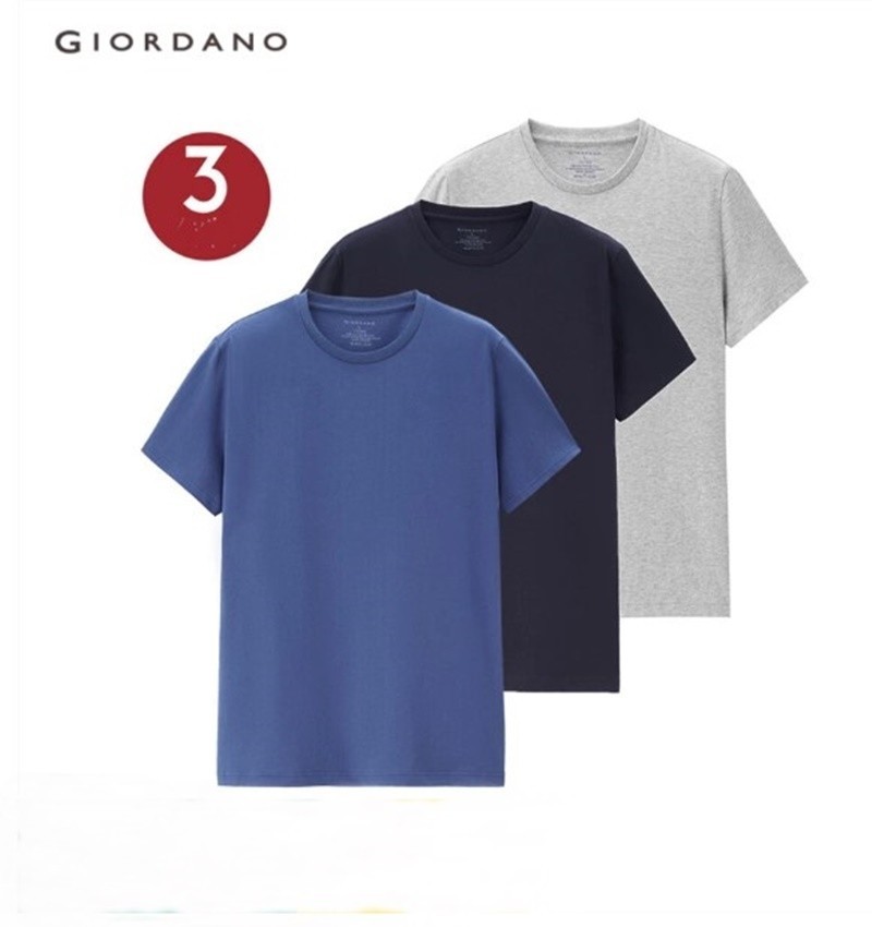 Giordano Men T-Shirts PCS/Package Solid Color Crewneck Double