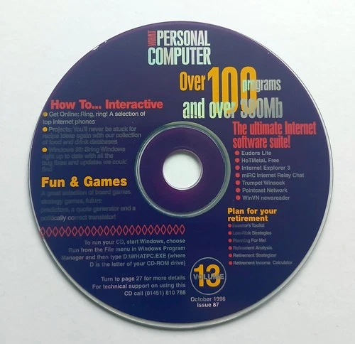 What PC? Magazine Volume 13 Issue 87 October 1996 CD only free games plus demo's