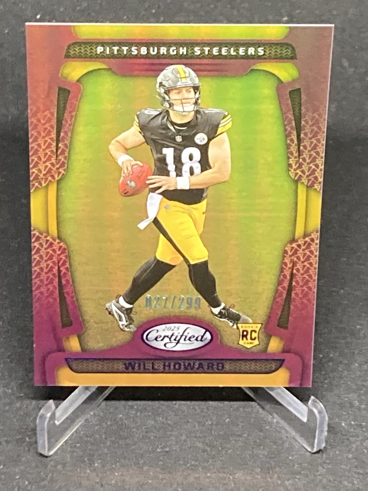 Will Howard 2025 Panini Certified Football #104 Mirror Purple /299 Steelers (RC)