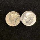 90% Silver Mercury Dime & Roosevelt Dime Lot -  Dimes = 1942 & 1964