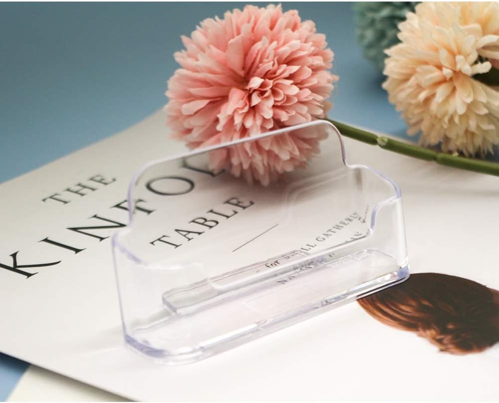 Qizpcer 4 Pack Clear Plastic Business Card Holder,Acrylic 4 Pack, Transparent 