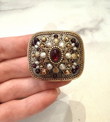 Vintage Michal Golan Pearl Red Glass David s Star Pendant Brooch
