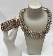 Ted Baker Crystal Embellished Rose Gold Mesh Grid Collar Necklace + Bracelet