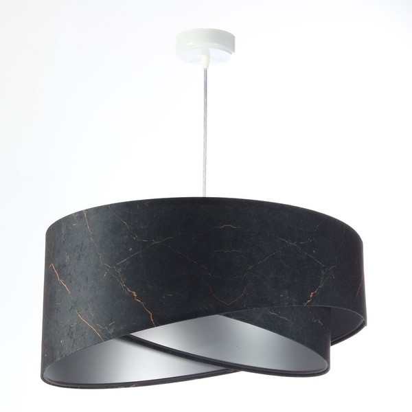 Pendelleuchte HäNgelampe Schwarz Silber E27 Rund D: 50 Cm Stoff Velours Optik-image