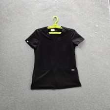 FIGS Women Scrub Top XXS Black Technical Collection Short Sleeve Logo