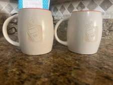 Dunkin' Donuts "Barrel" Shaped White Ceramic Mugs