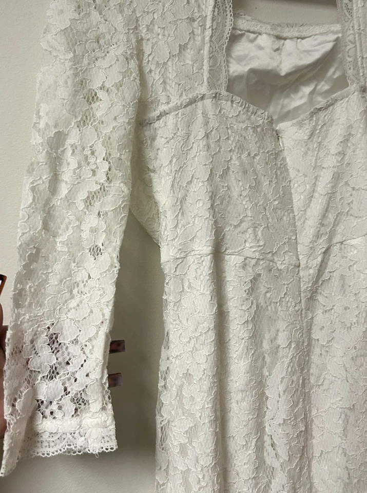 Vestido de novia Venus largo de encaje blanco manga corta semi tren talla 6 Foto 4 de 4