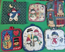 Vintage Snowman Potholders - 80s -90s -Christmas -Holiday-Winter-Lot of 6