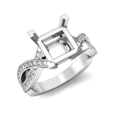 Semi Mount Ring Setting Square 8x8mm 925 Sterling Silver Natural Zircon Accented