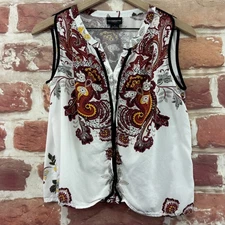 Liz Claiborne Career Top Womens Small Multicolor Boho Floral Paisley Shirt