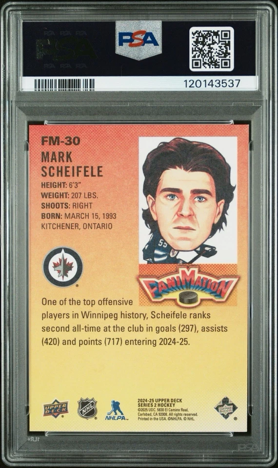 Mark Scheifele Signed 2024 Upper Deck Fanimation PSA 8/10 POP 1 None Higher - Image 2 of 3