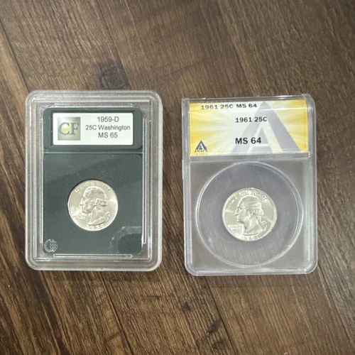 Washington Silver Quarters 1959-D MS65 ANACS & 1961 MS64 CF Certified Unc 25C
