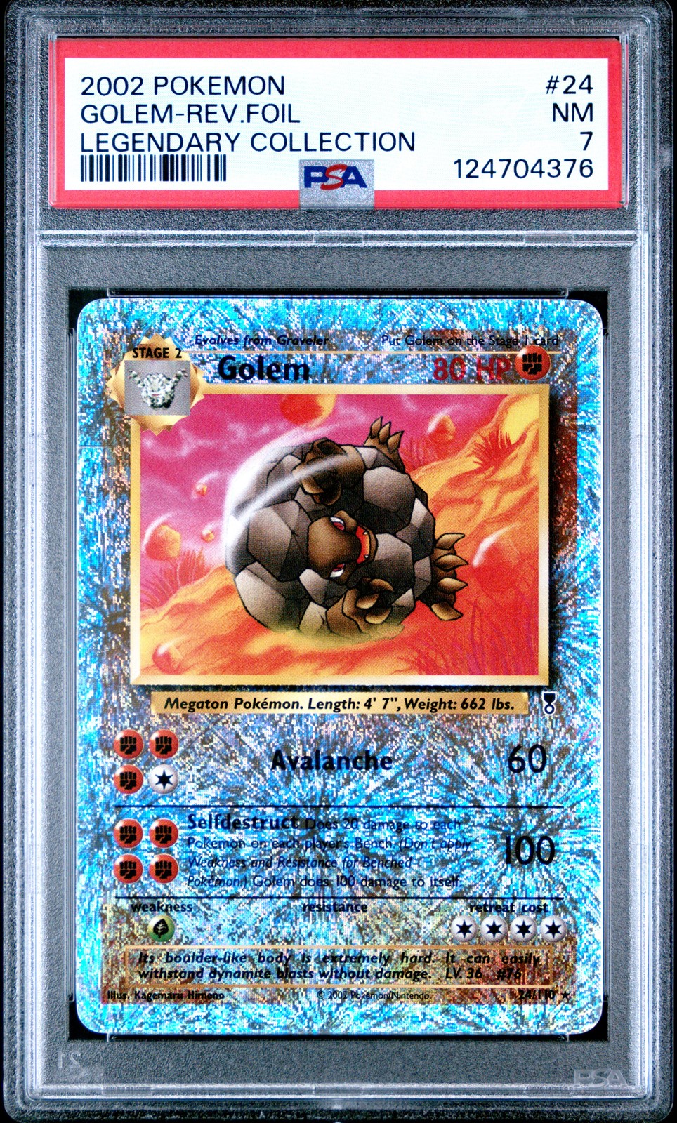 2002 POKEMON LEGENDARY COLLECTION #24 GOLEM-REVERSE FOIL PSA 7