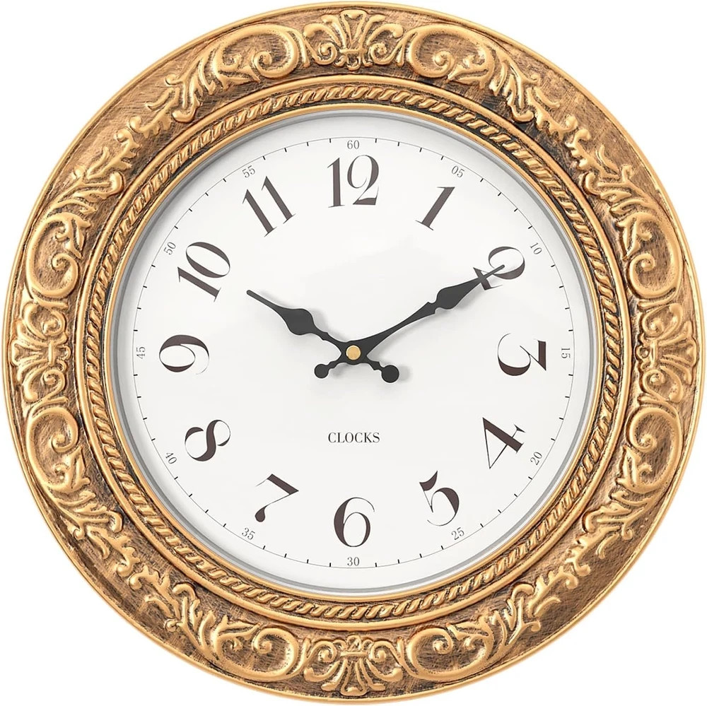 European Vintage Decorative Wall Clock, 12" Antique Gold Style