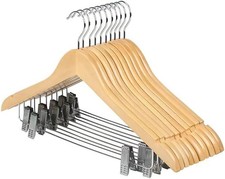 10 Pack Wooden Hangers with Clips High-Grade Suit Skirt Durable Metal for Blouse