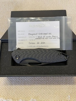Koenig Arius Magnacut Distressed DLC Corda Cf Front Back Custom Flipper Knife
