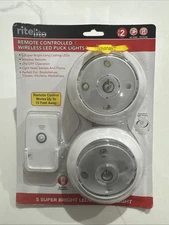 Rite Lite Remote Controlled Wireless LED Puck Lights Set Of 2 No Wires No Plugs