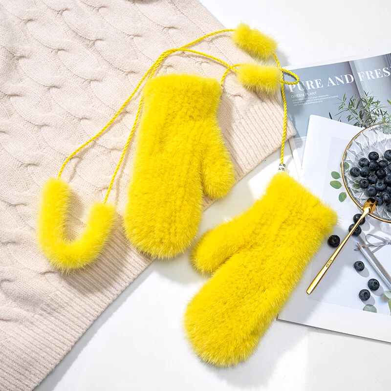 Женские перчатки из натуральной норки вязаные теплые наручные эластичные варежки рукава со струнами - Изображение 2 из 4