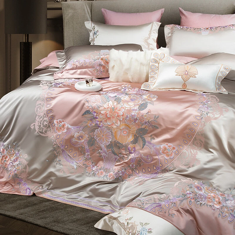 Nature Silk Cotton Bedding Set 4pcs Quilt Cover Flat Sheet 2 Pillowcases Silky - Image 3 of 4