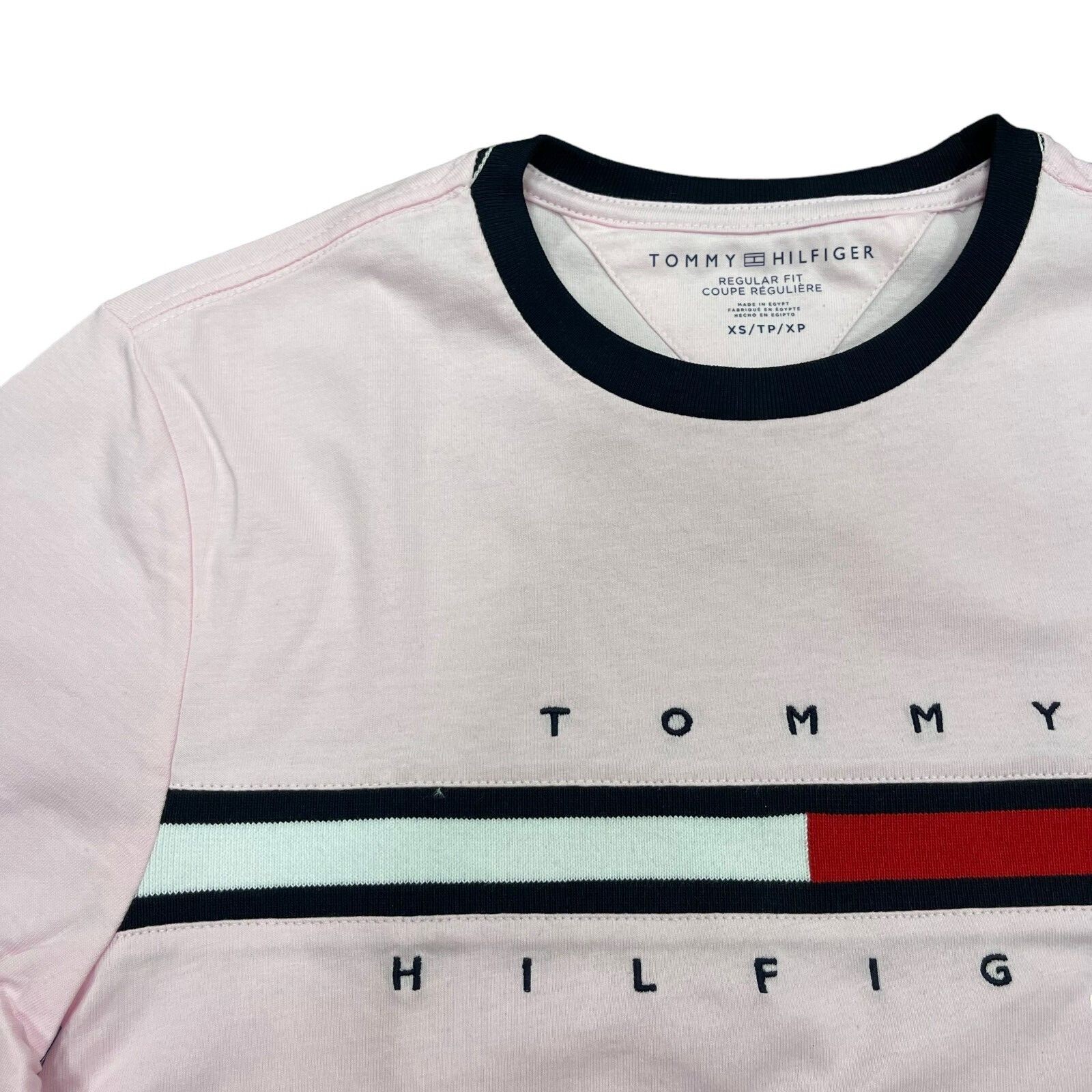 NWT Tommy Hilfiger Mens Essential Flag Logo Ringer Short Sleeve T-Shirt Tee Pink image 8