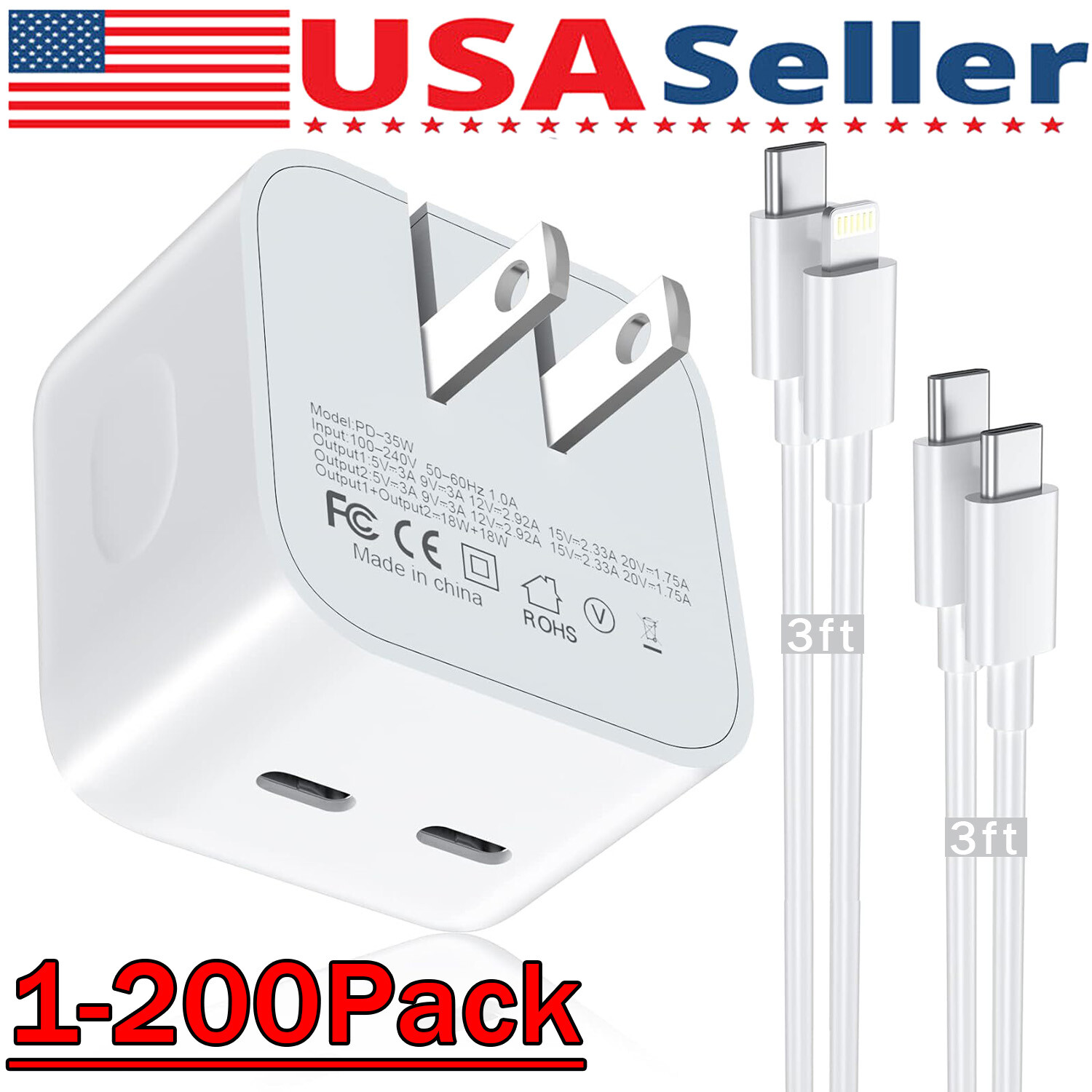 35W USB-C Dual Port PD Fast Charger for iPhone 16 15 14 13 Pro Series