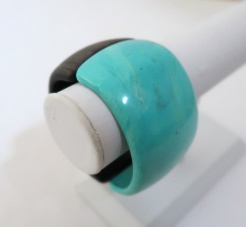 Faux Turquoise & wood wide clamp bracelet cuff