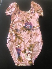 Flutter Sleeve Girls Dusty Pink Floral Stretch Handmade Size L 5/6 New
