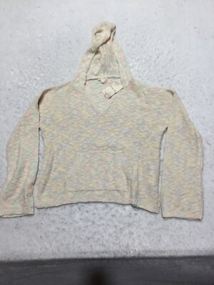 NEW Hem & Thread Hooded Sweater Womens M Medium Pastel Multicolor V Neck Light