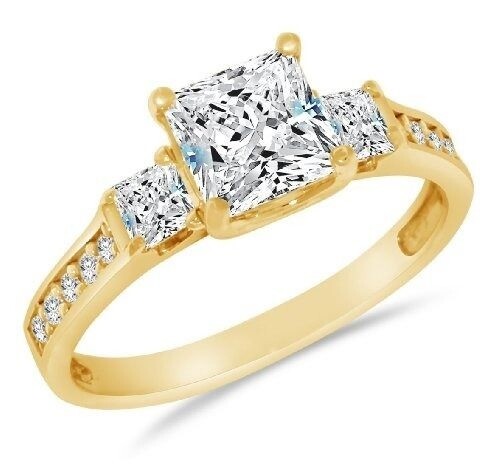 1,50 ct Princess Cut CZ Solitär Verlobungsversprechen 14k Gelbgold Ring Anillo - Bild 2 von 6