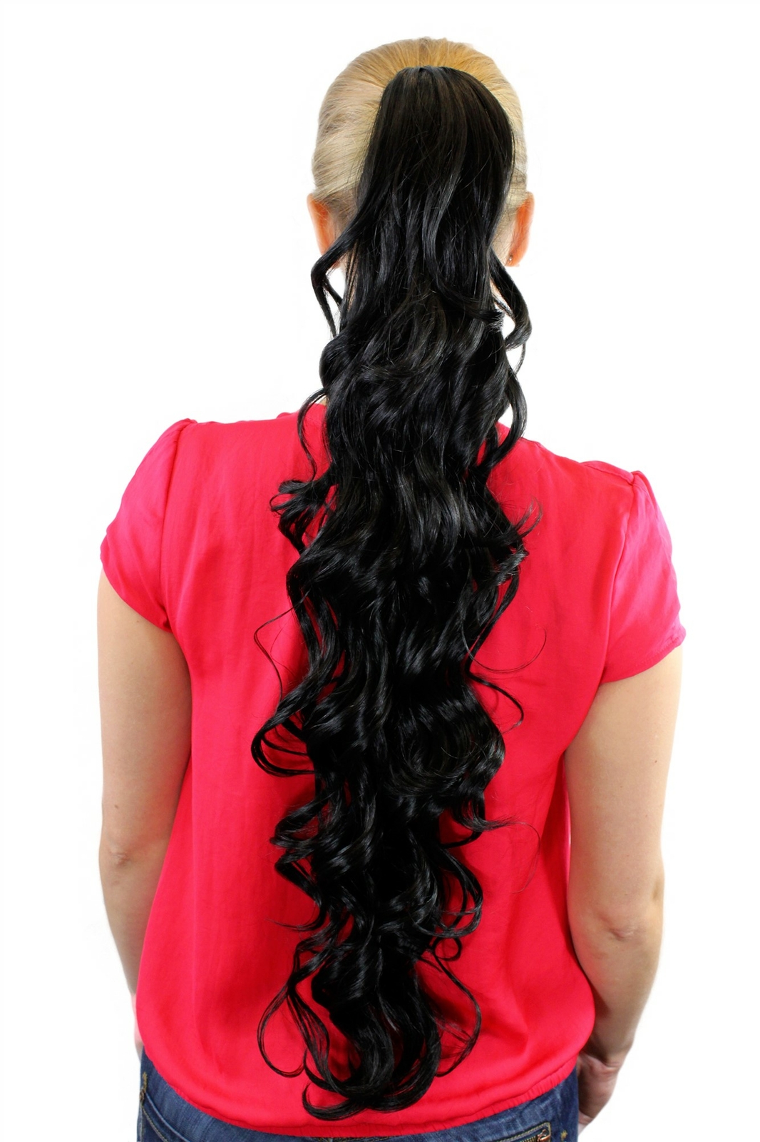 Hair Piece Braid Black Approx. 75cm Wavy Butterfly Clip On Extension JL-4017-1B