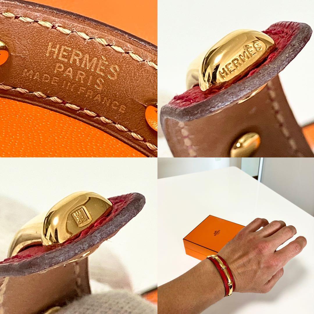 HERMES Gold Red Bangle Bracelet Vintage Rare 5.5cm x 5cm HERMES Gold Red Bangle Bracelet Vintage Rare 5.5cm x 5cm