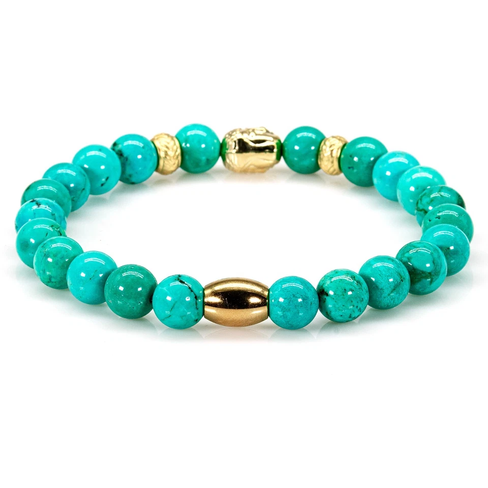 Perlenarmband Grüner / Blauer Türkis Perlen Buddha 24k vergoldet - Bild 4 von 4