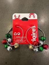 Claires Christmas Jingle Bell Charm Hoop Earrings Pierced Red Green Gold Silver