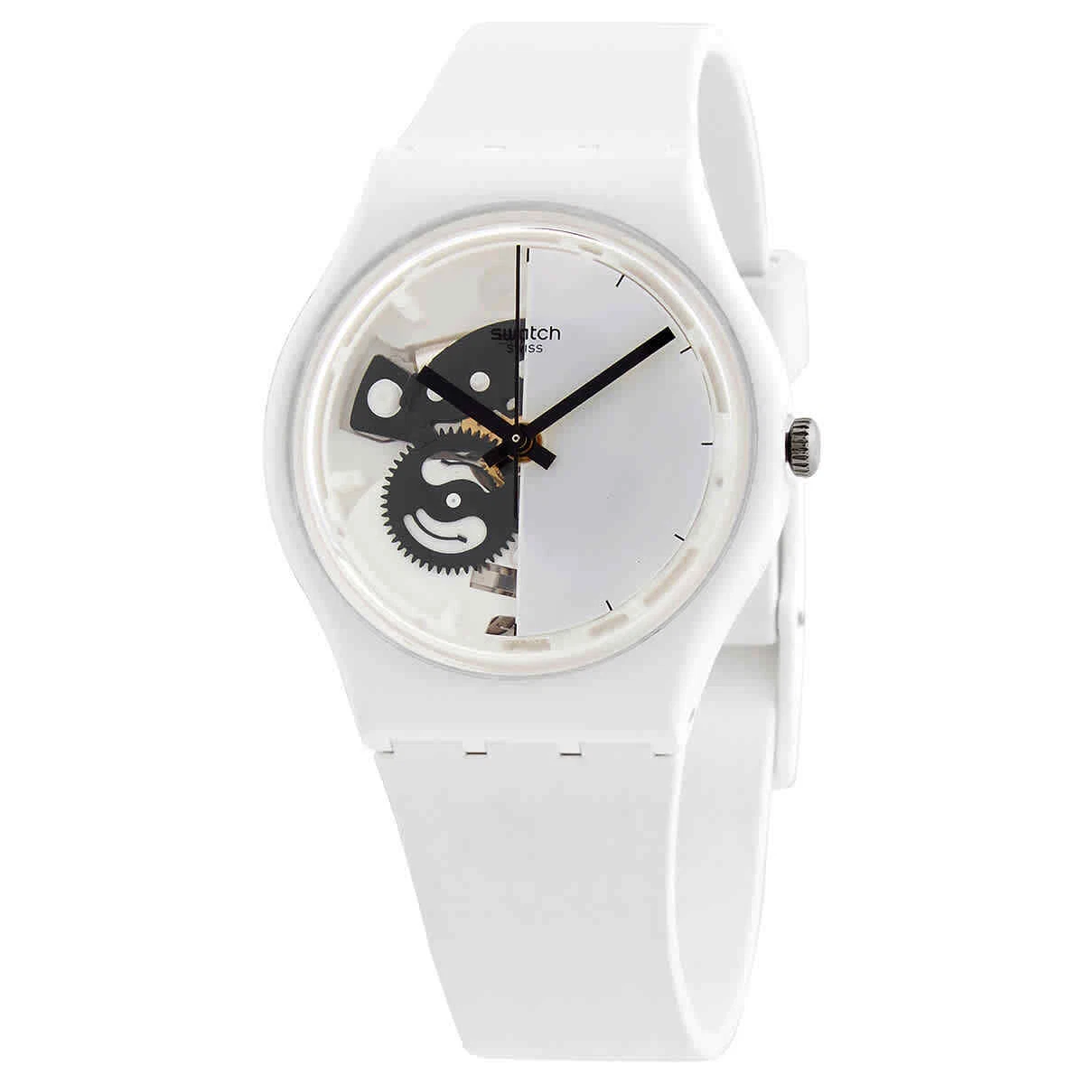 Montre pour femme Swatch Live Time quartz blanc cadran squelette blanc SO31W101
