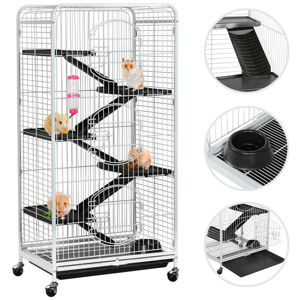 Grande Cage Rongeurs/Rats/Furets/écureuils/Chinchillas 6niveaux à Roulette Blanc - Photo 1/4