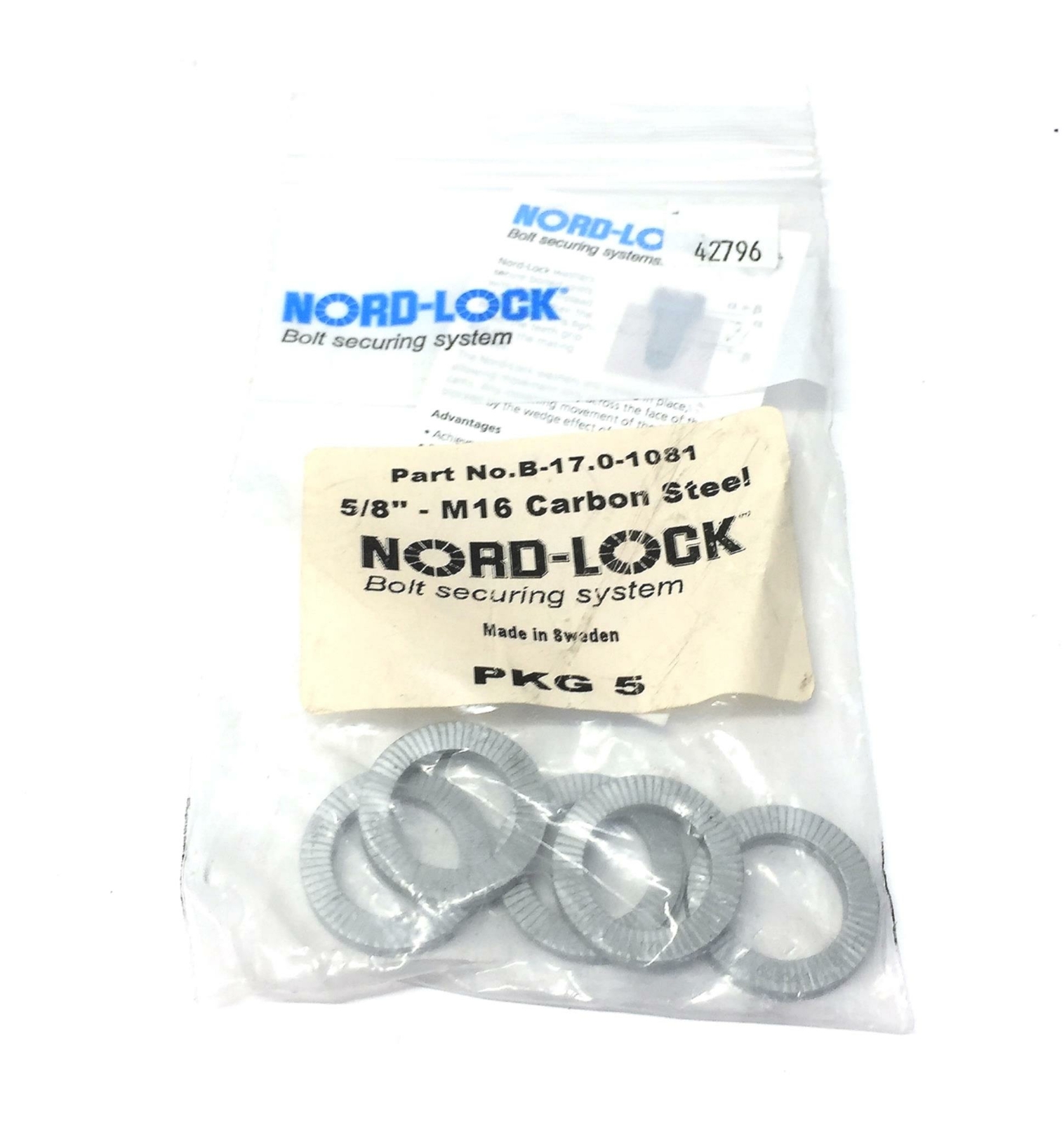 Nord Lock 5 8 M16 Carbon Steel Securing Washer B 17 0 1081 Lot Of 10 