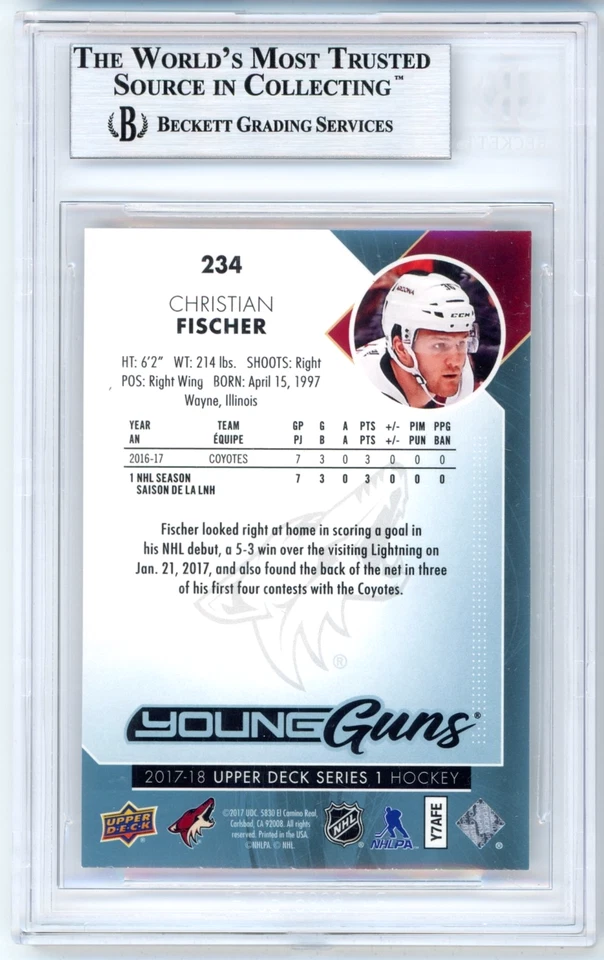 Christian Fischer RC BGS 9+: 2017-18 Upper Deck YG Rookie Card Gisto #234 - Image 2 of 4
