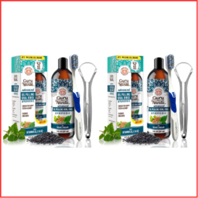 OIL PULLING MOUTHWASH Deep Cleaning for Healthy Teeth Gums 8oz 2 Pack GURUNANDA