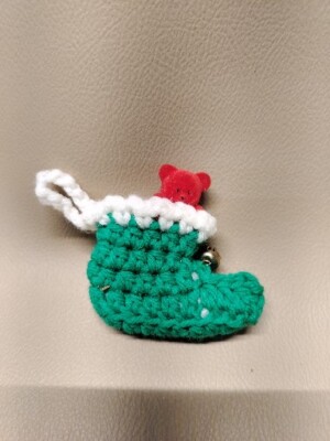 Vintage Hand-Made Crochet Christmas Stocking  Yarn Green