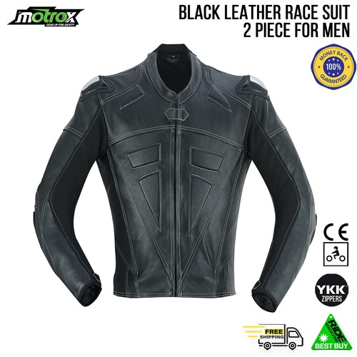 Mens Motorcycle Leather Suit 2 Piece Black Racing Suit Motorbike Gear - Picture 5 of 11