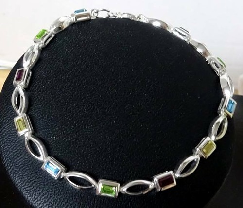 Dainty Older QVC HSN 925 Sterling Silver Multi Color Gemstone s Tennis Bracelet - 第 8/8 張圖片